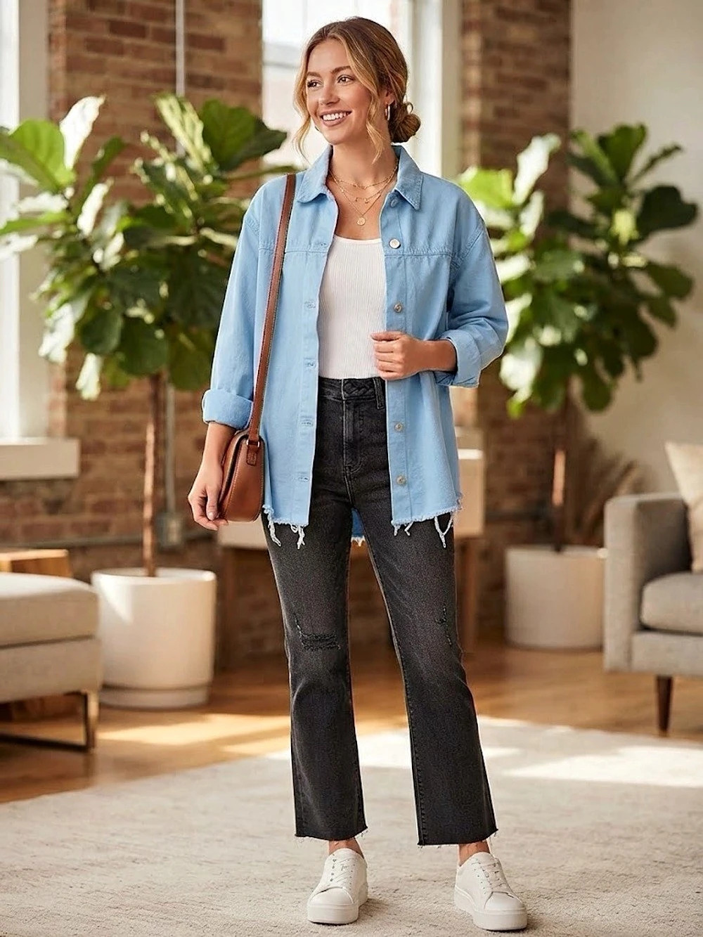 Zara Blue Distressed Hem Button-Up Denim Streetwear Distressed Jacket Size Small
